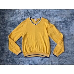 Brooks Brothers Womens Sweater Supima Cotton V Neck Yellow XL Preppy Blue Trim‎